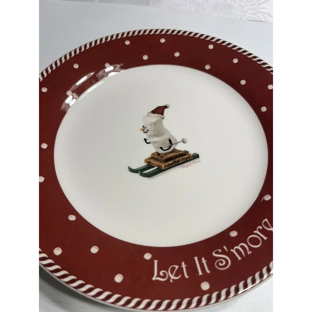 4pc Nikko The S’mores Snowman Skiing Sledding 8” Sandwich/Dessert Plates